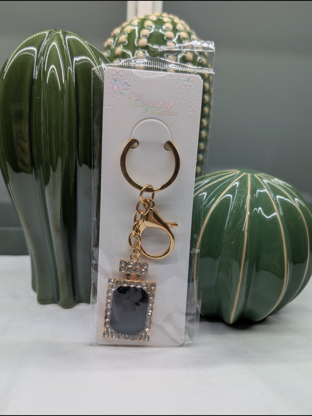 Gold W/Black Perfume Bottle Shaped Bag Charm/ Keychain
